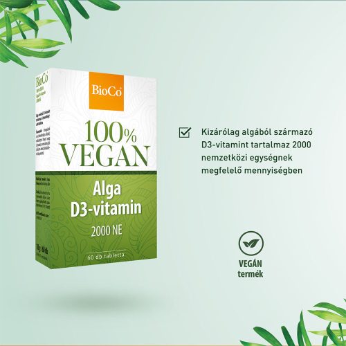 BIOCO 100% Vegan alga D3 vitamin 2000 NE tabletta (60db)