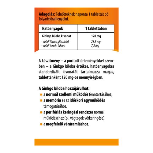BIOCO Ginkgo Biloba kivonat 120mg tabletta (90db)
