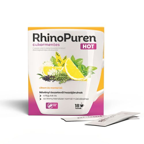 RHINOPUREN HOT cukormentes citrom és menta ízű italpor édesítőszerekkel (18db)