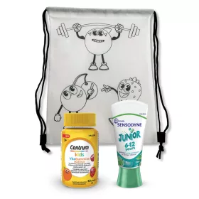 GYM BAG+Sensodyne+Centrum Junior gumivitamin 6-12 év (60db)