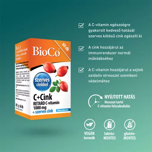 BIOCO C+Cink Retard C-vitamin 1000mg + szerves cink filmtabletta (60db)