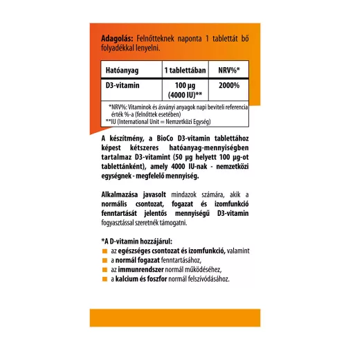 BIOCO D3-vitamin Forte 4000 IU tabletta (100db)