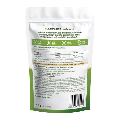 BIOCO 100% NATUR Szerves kalcium citrát tasakos por (200g)