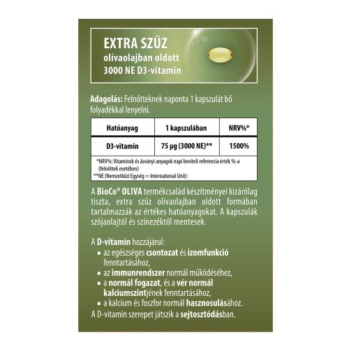 BIOCO Oliva D3-vitamin 3000NE lágyzselatin kapszula (60db)
