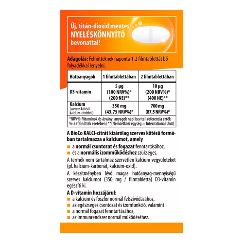 BIOCO Kalci-citrát+D3 vitamin filmtabletta (90db)