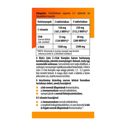 BIOCO Lizin C+Cink Komplex tabletta (30db)