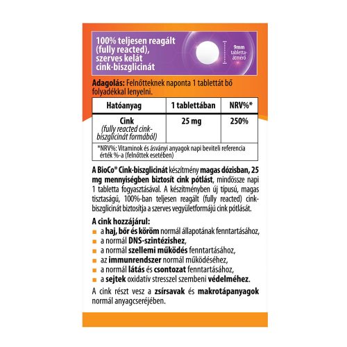 BIOCO Cink-biszglicinát 25mg tabletta (60db)