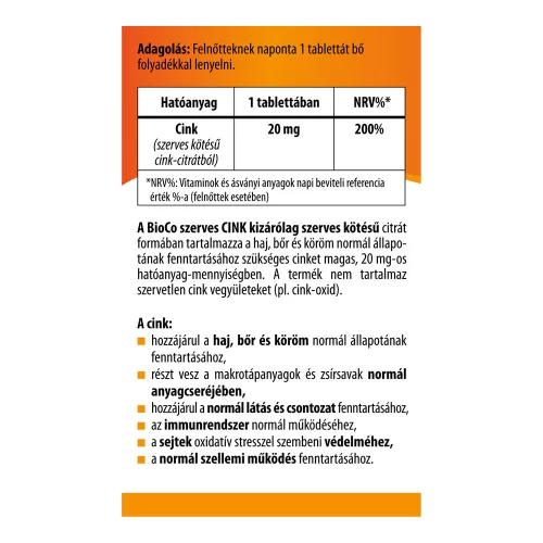BIOCO Szerves cink tabletta (60db)