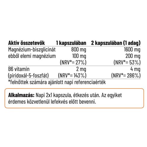 NORDVITAL Magnézium-biszglicinát 800mg + B6-vitamin kapszula (90db)
