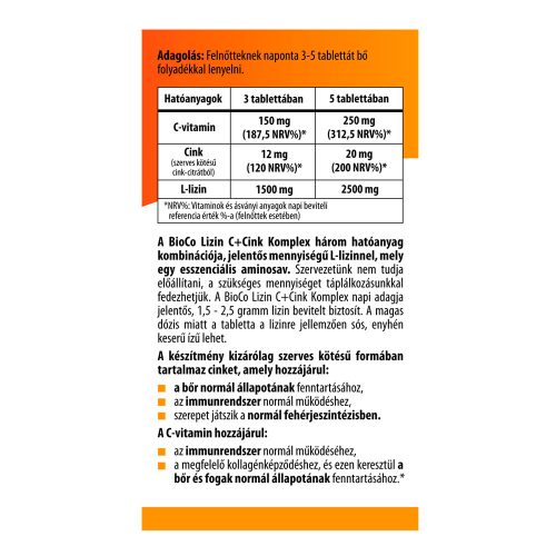 BIOCO Lizin C+Cink Komplex tabletta (100db)