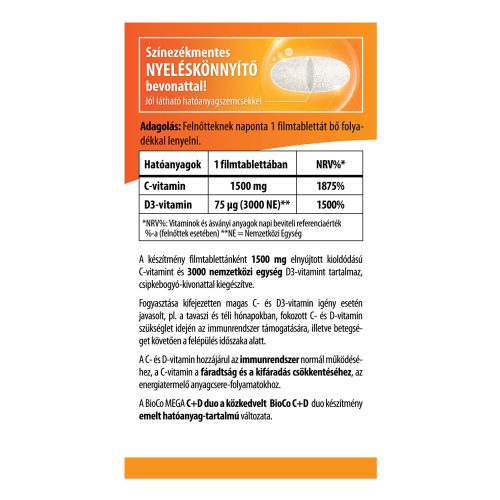 BIOCO Mega C+D duo retard C-vitamin 1500mg + D3-vitamin 3000NE filmtabletta (100db)